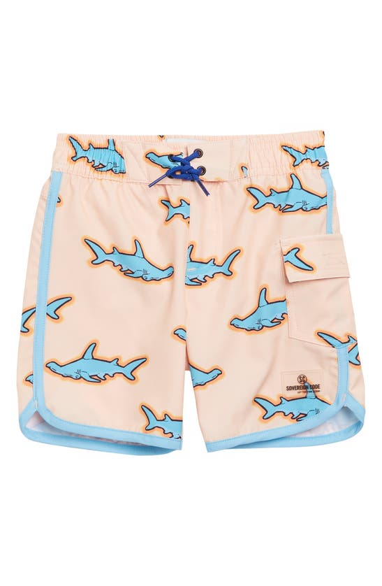 Sovereign Code Kids' Cruise Dolphin Hem Board Shorts In Sharkiez/ Peach Fuzz