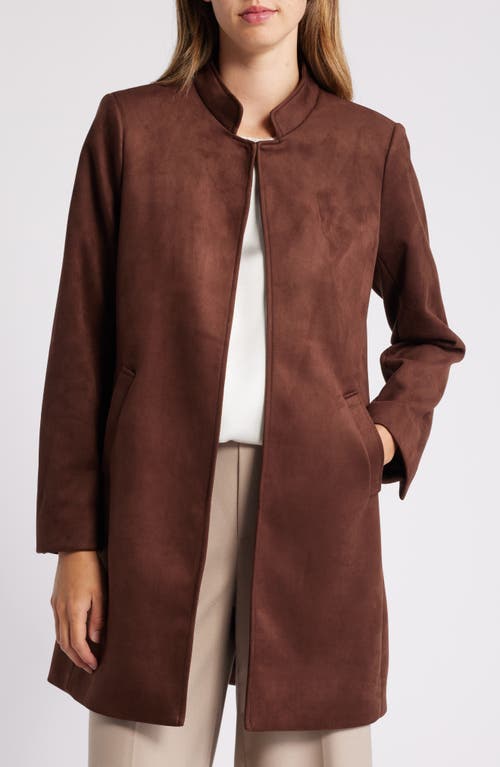 Tahari Asl Faux Suede Long Jacket In Espresso