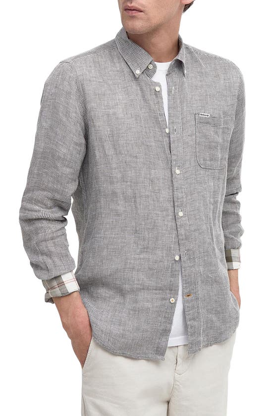 Shop Barbour Linton Tailored Fit Check Linen Button-down Shirt In Olive