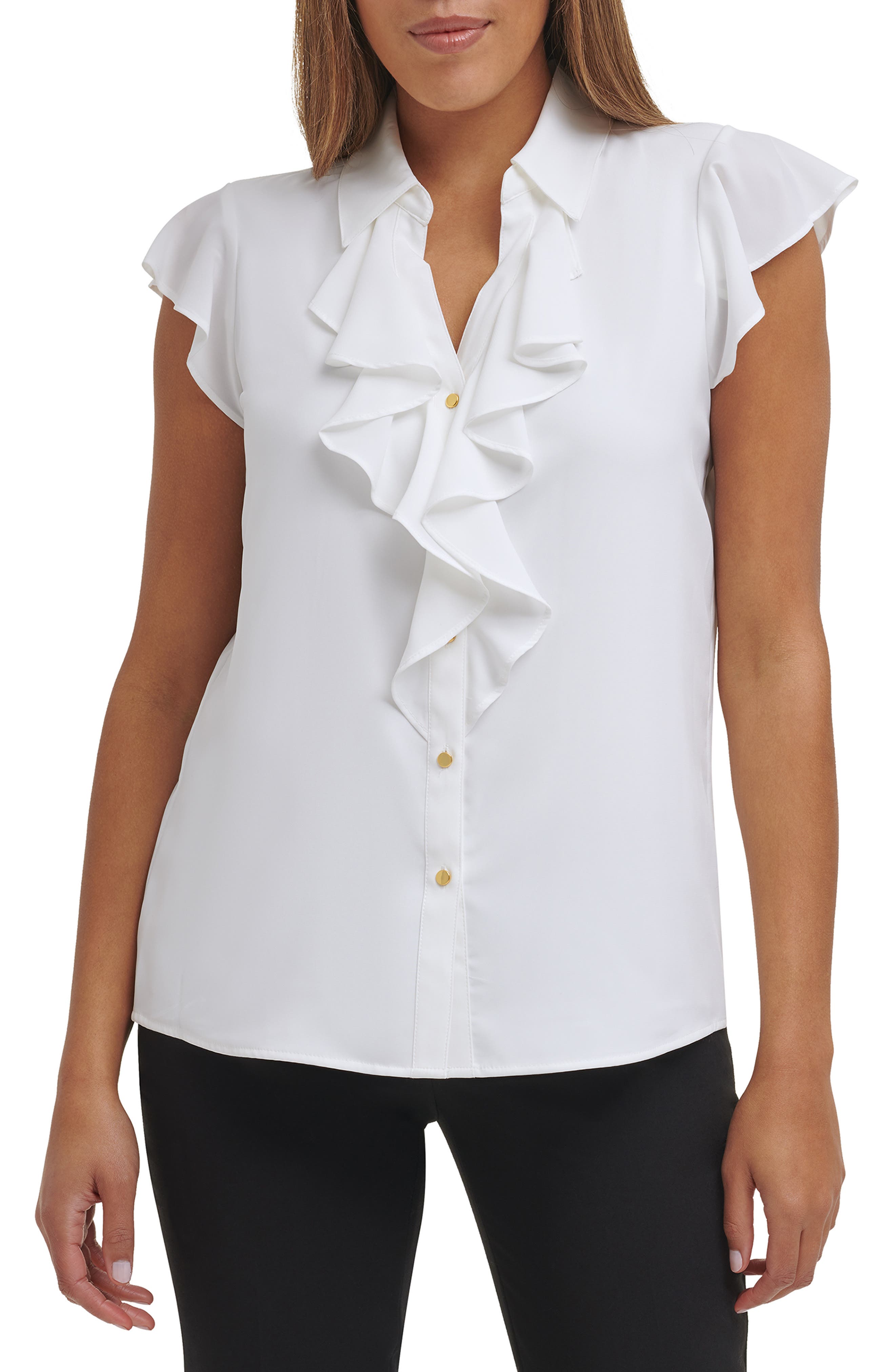 Calvin klein clearance ruffle sleeve top