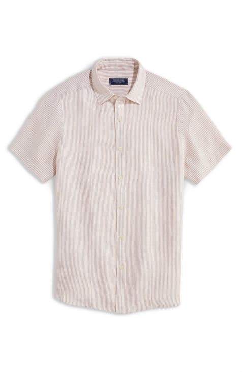 Stripe Linen Short Sleeve Button-Up Shirt
