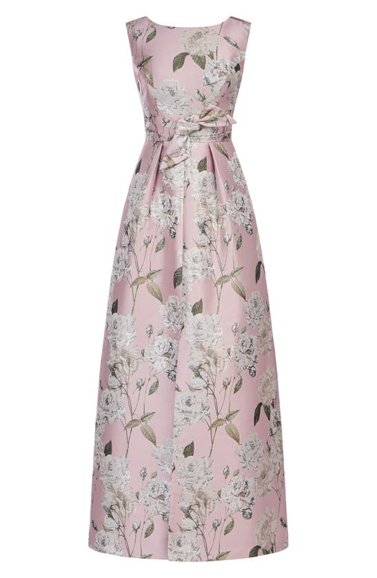 Shop Kay Unger Liliana Metallic Floral Sleeveless Gown In Pink Pearl