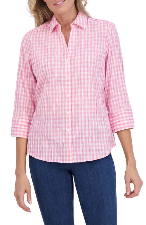 Foxcroft Mary Crinkled Gingham Cotton Blend Shirt at Nordstrom