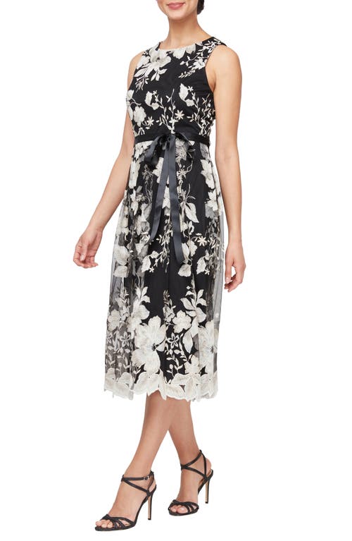 Alex Evenings Floral Embroidered Midi Dress In Black