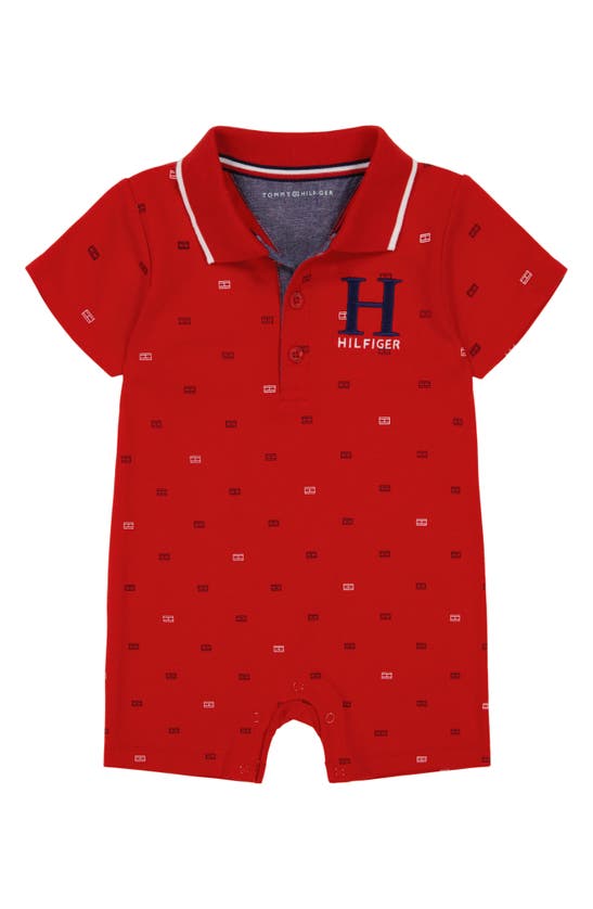 Shop Tommy Hilfiger Knit Polo Romper In Red
