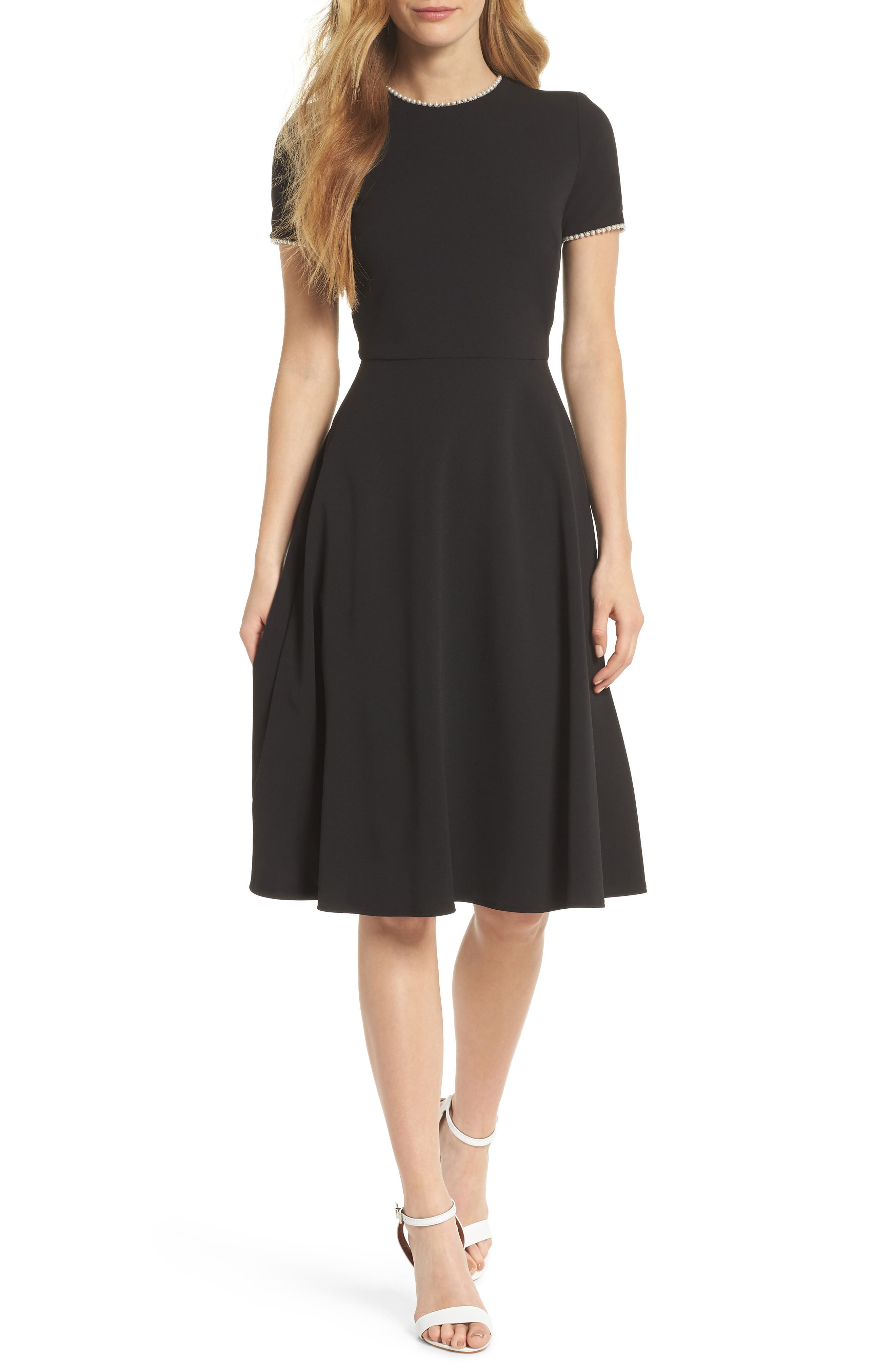 Gal Meets Glam Collection Victoria Pearly Trim Fit & Flare Cocktail Dress, Black (Nordstrom Exclusive)