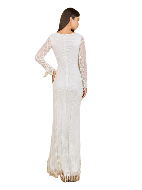 Lara New York Long Sleeve Fringe Bridal Gown In Ivory