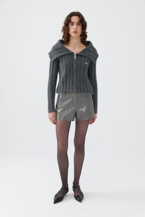 Shop Nocturne Knit Cardigan With Metal Seal Detail In Grey