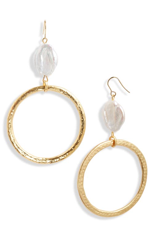 Karine Sultan Cultured Pearl Hoop Drop Earrings in Gold 