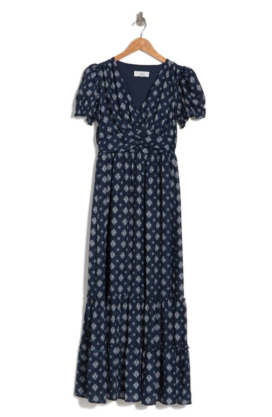 Lucky Brand Ruffle Tier Maxi Dress In Navy Medallion