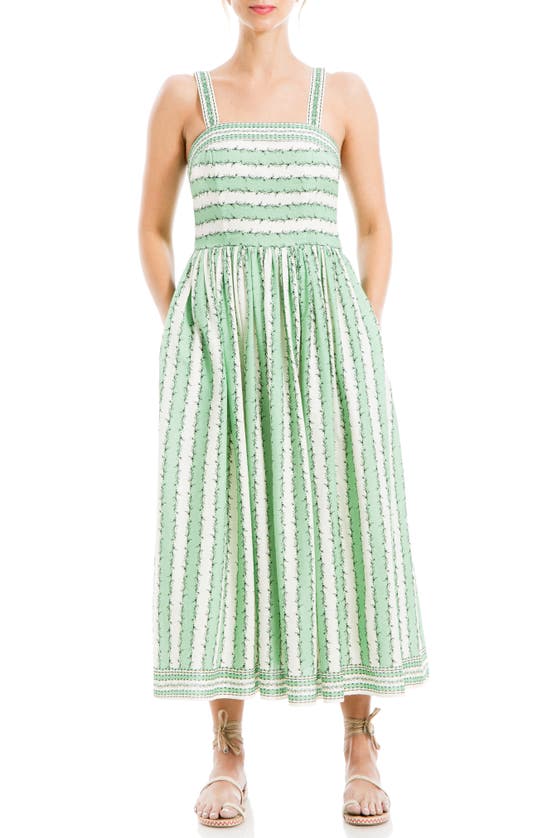 Max Studio Print Midi Sundress In Eggnog/ Green