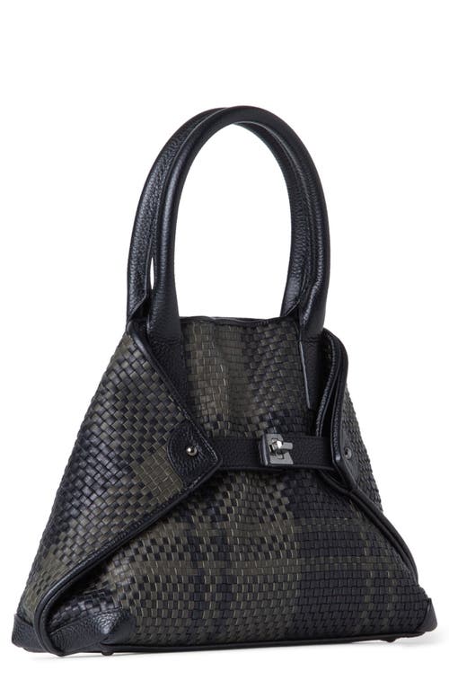 Shop Akris Small Ai Plaid Woven Leather Convertible Tote In Olive/black