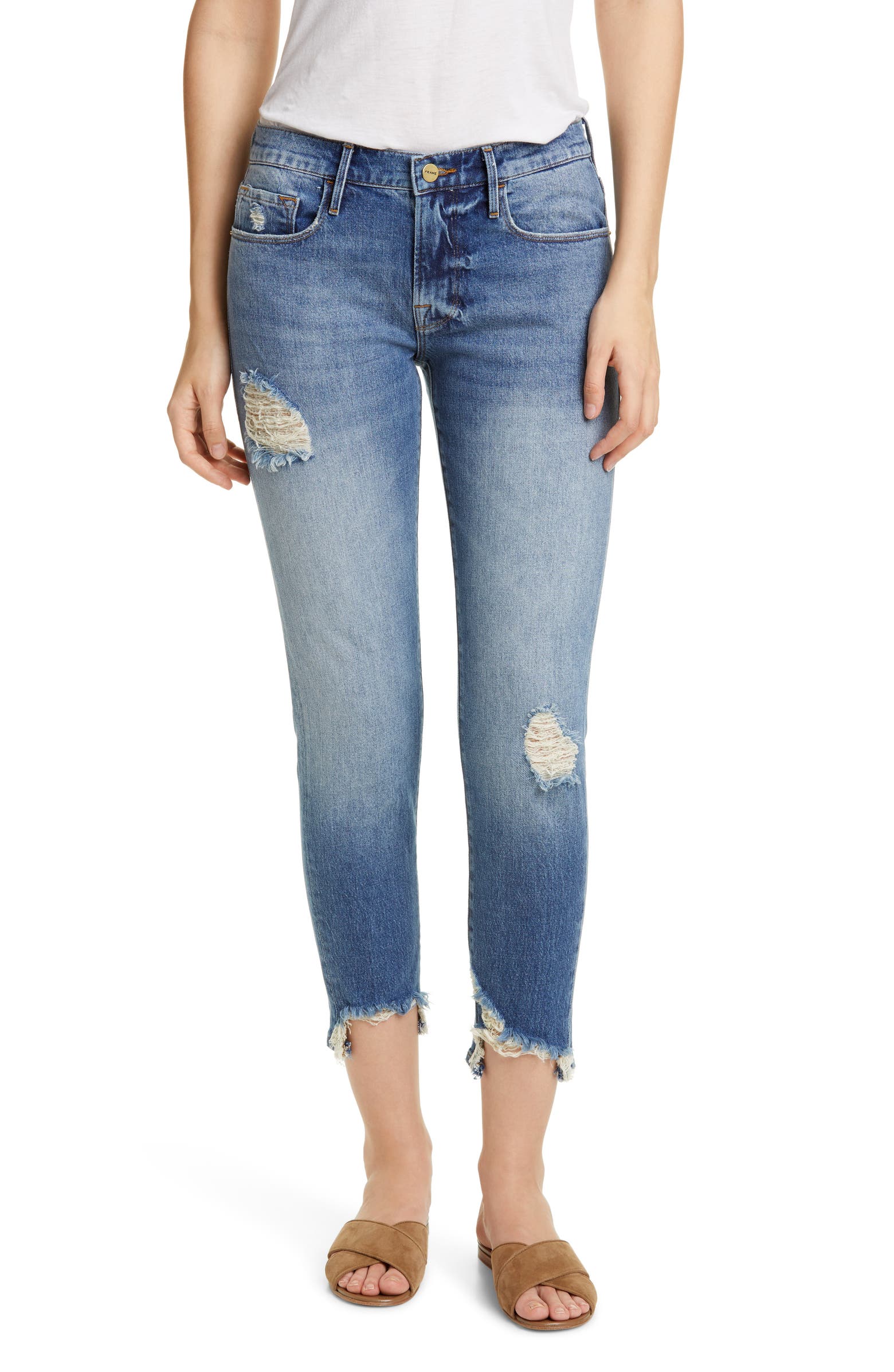 FRAME Le Garcon Distressed Chewed Hem Crop Jeans (Newport) | Nordstrom