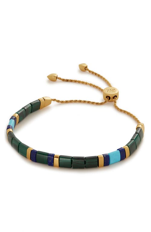 Shop Monica Vinader Delphi Malachite Friendship Bracelet In 18ct Gold Vermeil/ss