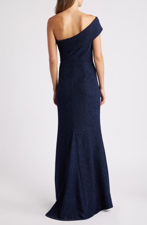 Shop Eliza J Metallic Off The Shoulder Gown In Navy