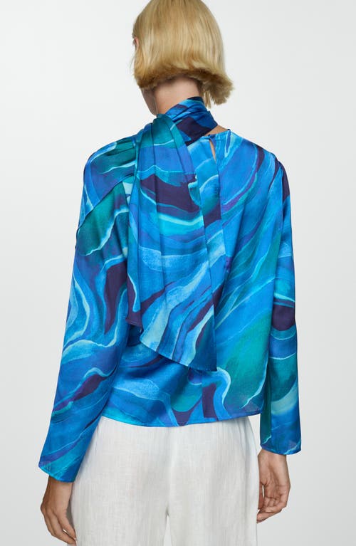 Mango Print Wrap Top In Blue