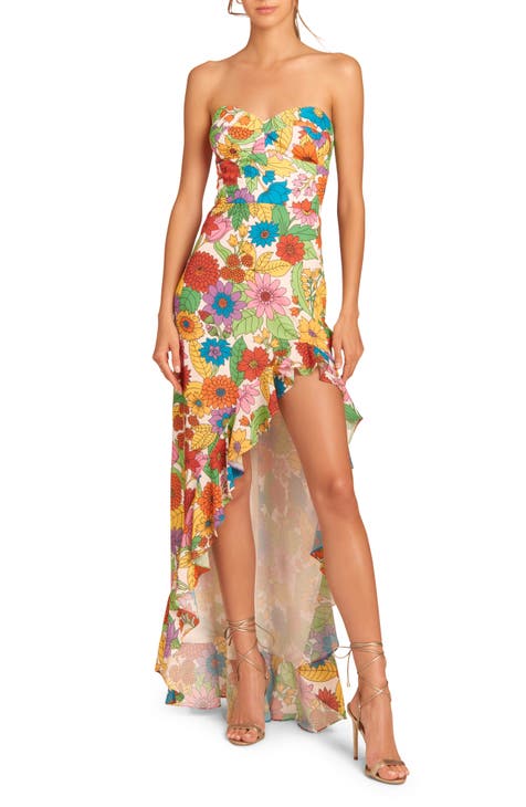Amanda Uprichard Floral Ruffle High-Low Gown | Nordstrom