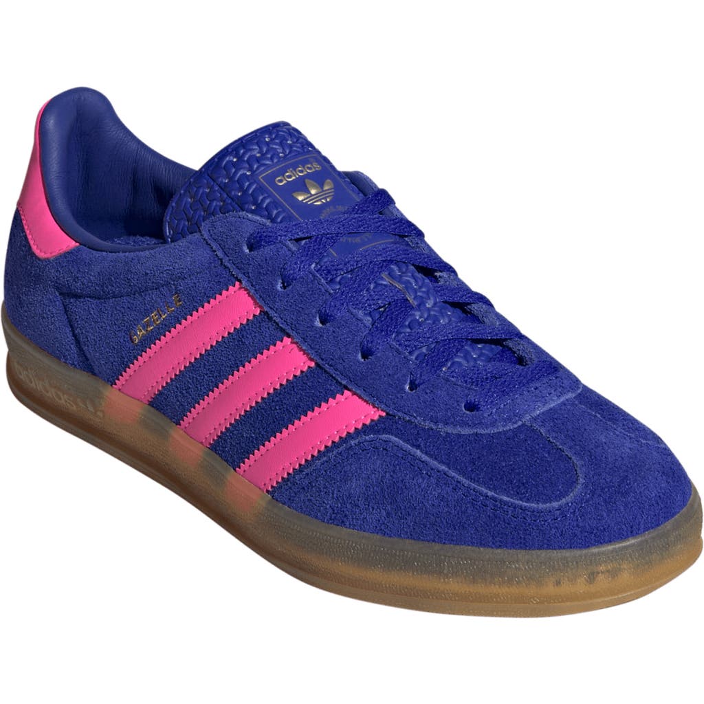 Adidas Originals Adidas Gazelle Indoor Sneaker In Blue/lucid Pink/gum 3