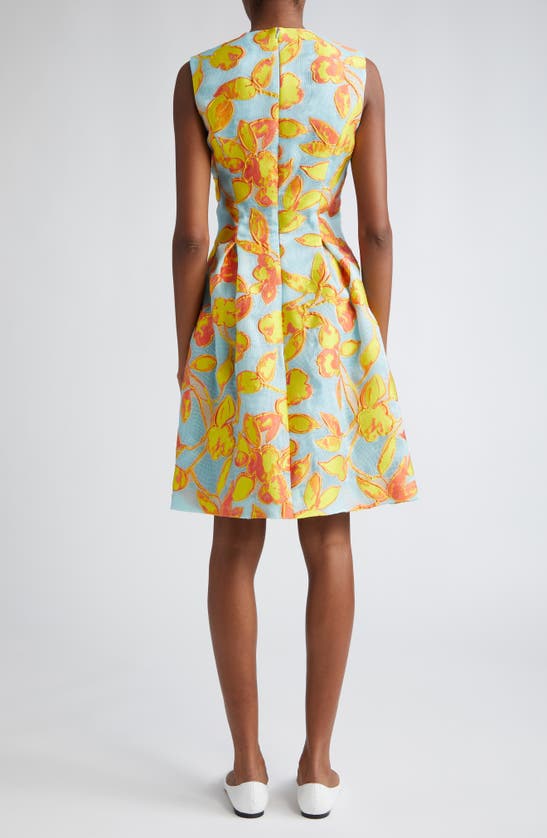 Shop Lela Rose Betsy Floral Fil Coupé Sleeveless Dress In Yellow/ Blue Multi