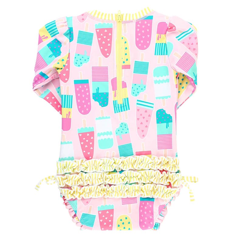 Rufflebutts Toddler Girls Long Sleeve Upf50+ One Piece Rash Guard In Ice Cream Social