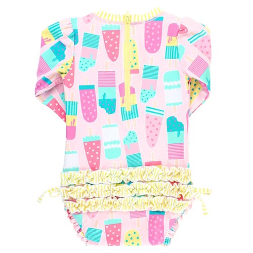 Shop Rufflebutts Baby Girls Long Sleeve Upf50+ One Piece Rash Guard In Ice Cream Social