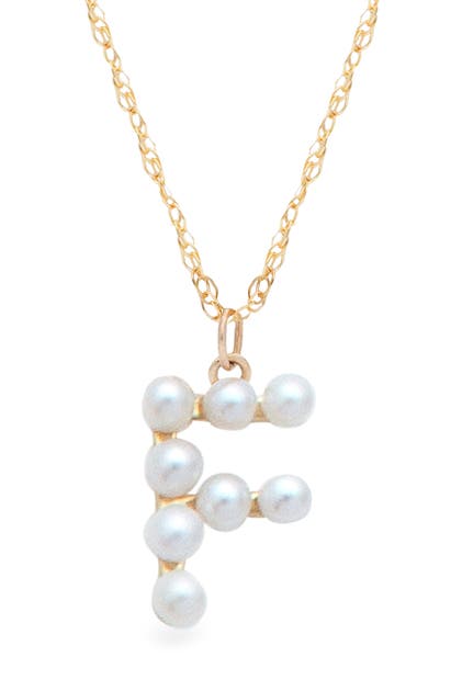 Stone And Strand Pearl Initial Pendant Necklace In Yellow Gold/ F