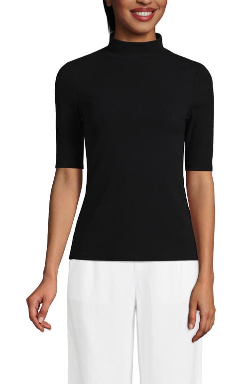 Lands' End Elbow Sleeve Wide Rib Mock In Black