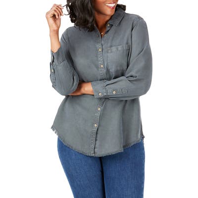 Plus Size Foxcroft Haven Garment Dyed Tencel Lyocell Shirt