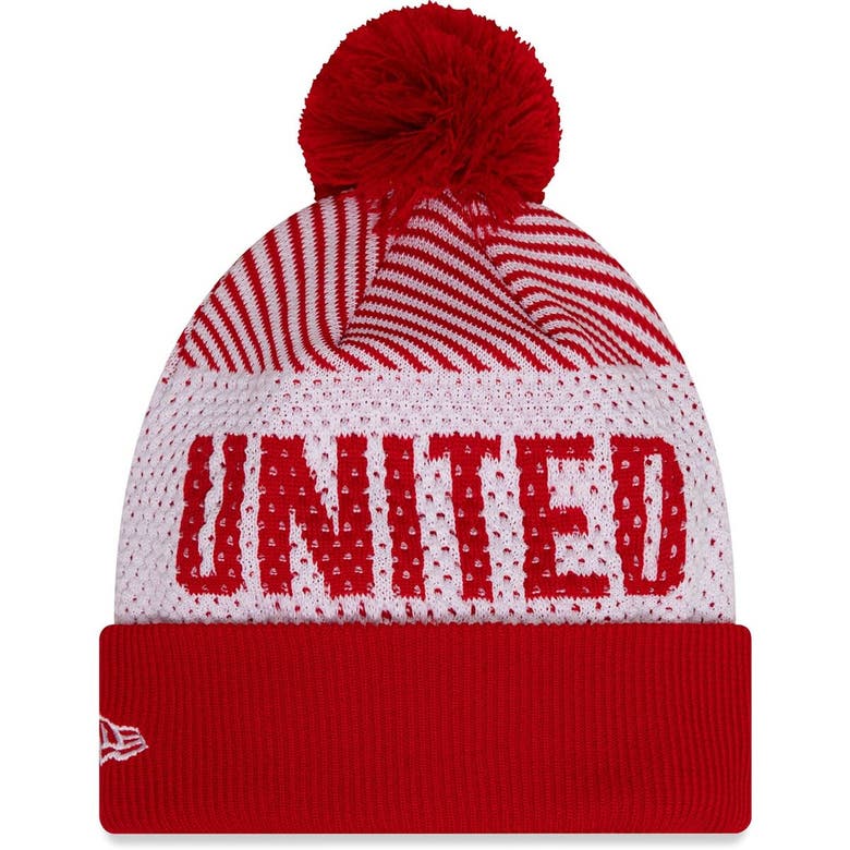 Shop New Era Youth  Red Manchester United Engineered Sport Cuffed Knit Hat With Pom