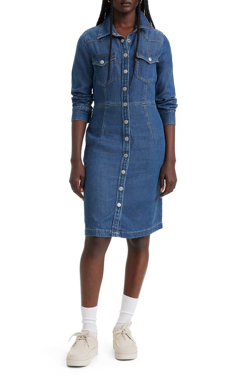 Otto Long Sleeve Denim Shirtdress in Square Deal 2