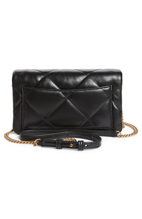 Tory Burch Kira Diamond Quilted Leather Wallet On A Chain In Black