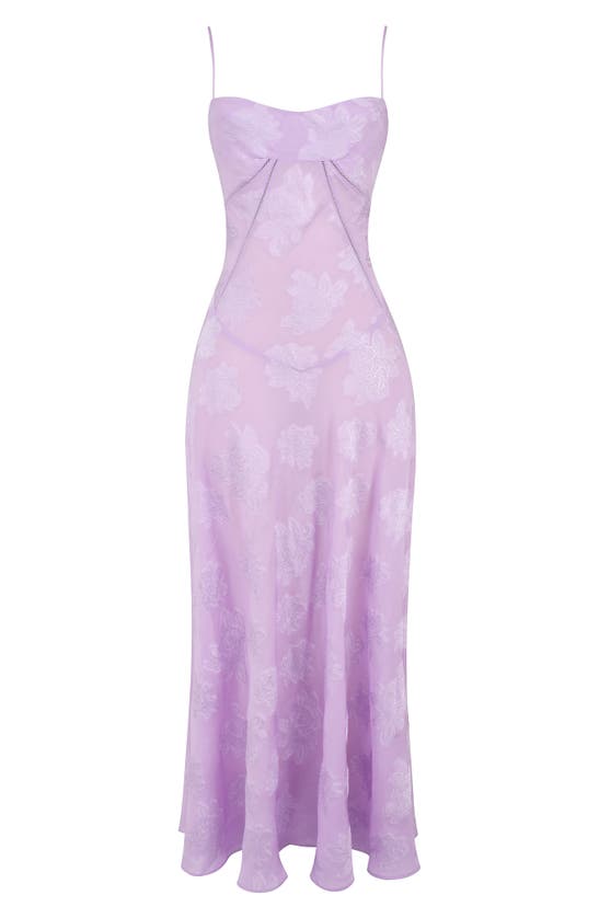 Shop House Of Cb Seren Blush Sheer Lace-up Back Gown In Orchid Bloom