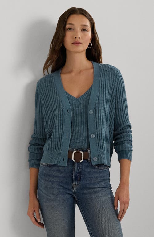 Shop Lauren Ralph Lauren Crop Cotton Blend Cardigan In Blue Dusk