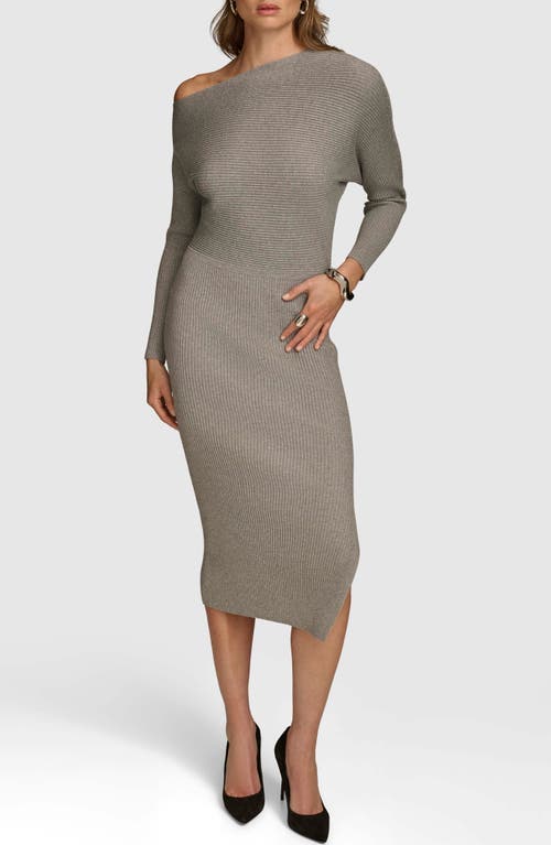 DONNA KARAN DONNA KARAN NEW YORK ONE-SHOULDER LONG SLEEVE MIDI SWEATER DRESS 