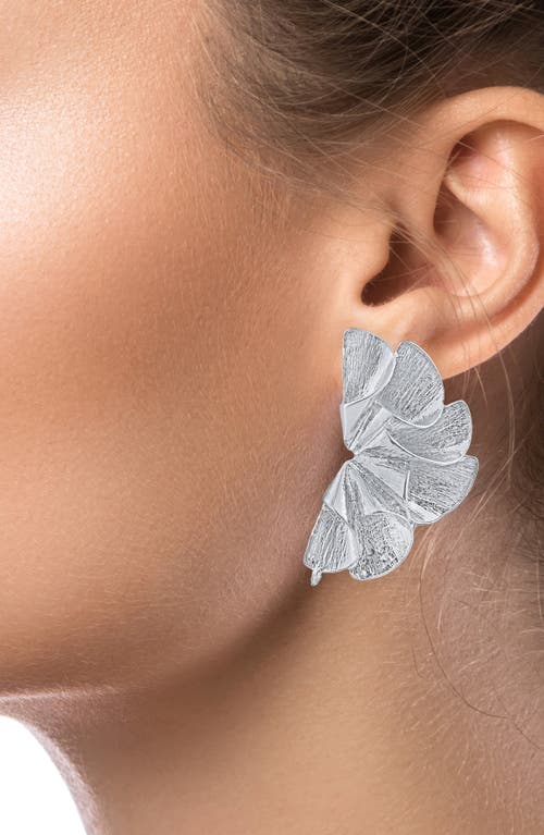 Jardin Textured Fan Stud Earrings In Silver