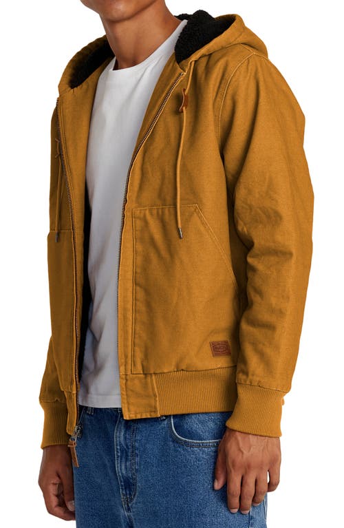 Shop Rvca Chain Mail Hooded Canvas Jacket With Faux Shearling Lining In Camel