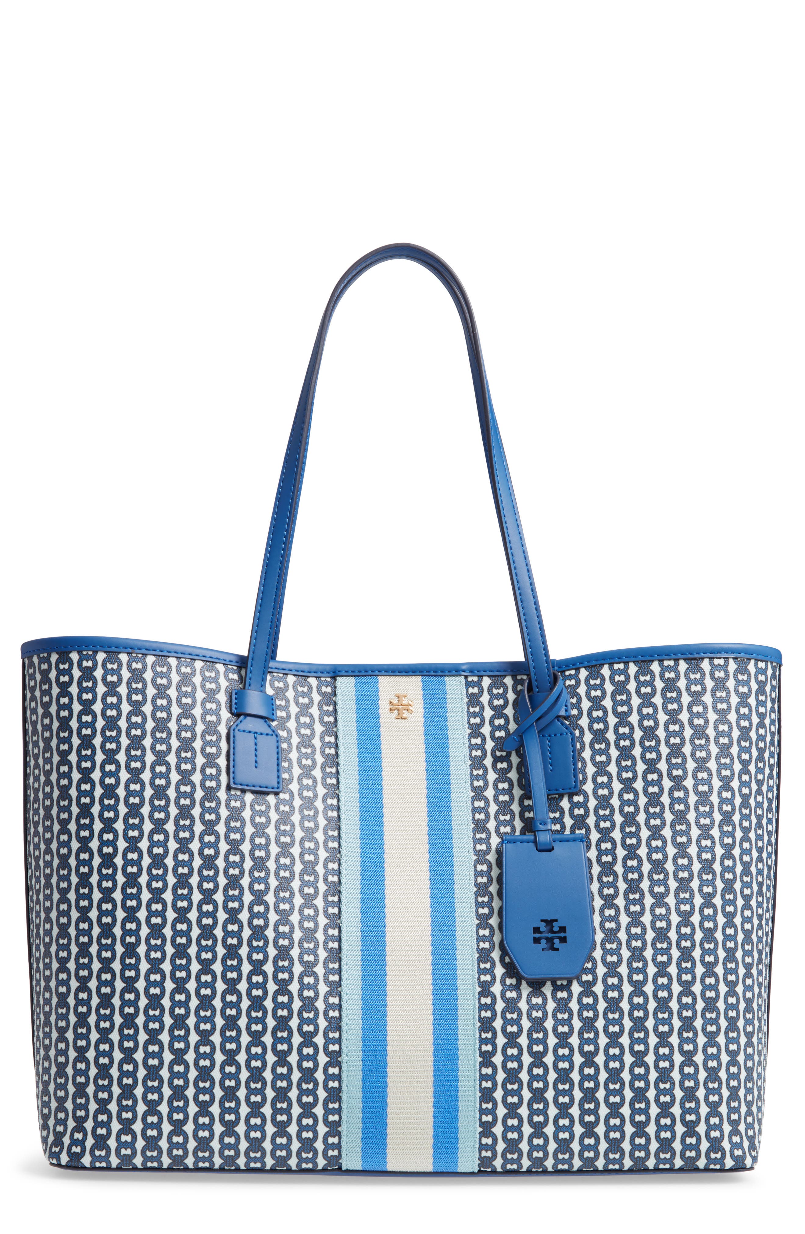 UPC 192485103373 product image for Tory Burch Gemini Link Coated Canvas Tote - Blue | upcitemdb.com