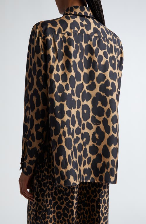 Shop Max Mara Etna Leopard Print Silk Button-up Shirt In Camel