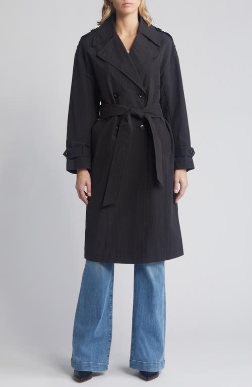 Double Breasted Packable Trench Coat in Black