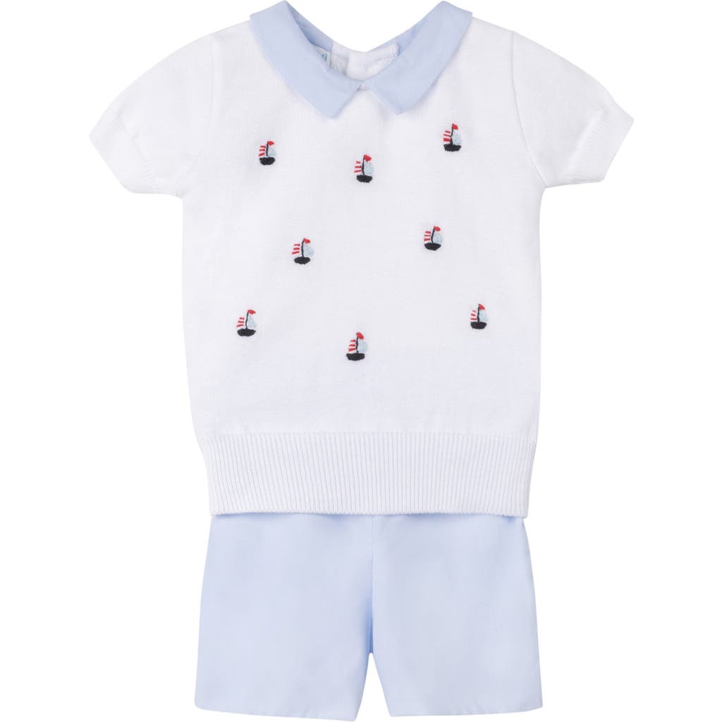 Feltman Brothers Babies'  Sailboat Embroidered Short Sleeve Sweater & Shorts Set In White/blue