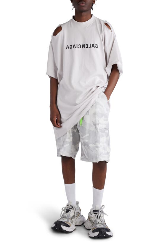 Shop Balenciaga Camo Cotton Ripstop Cargo Shorts In Light Grey