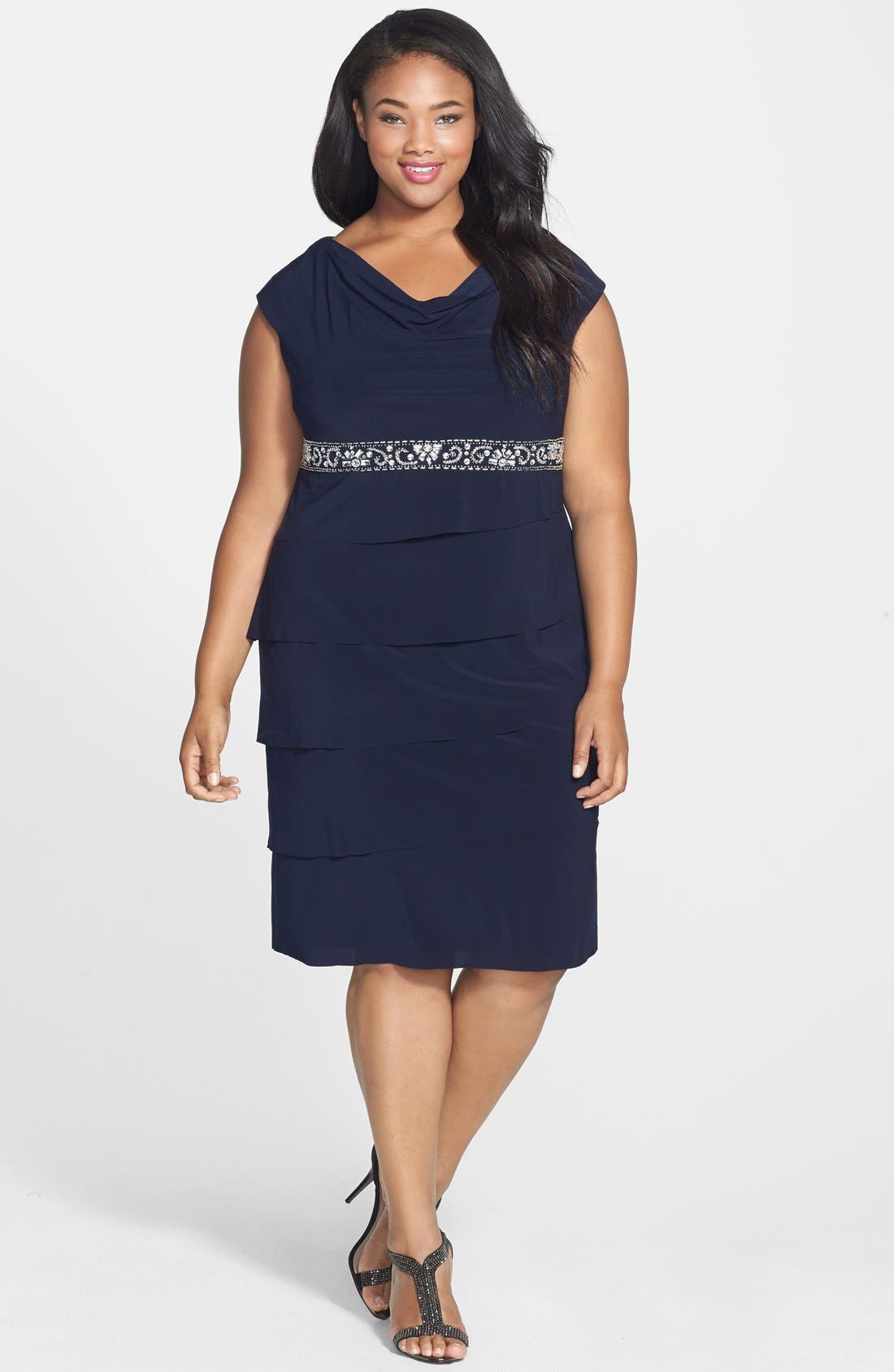 Alex Evenings Embellished Waist Drape Neck Dress (Plus Size) Nordstrom