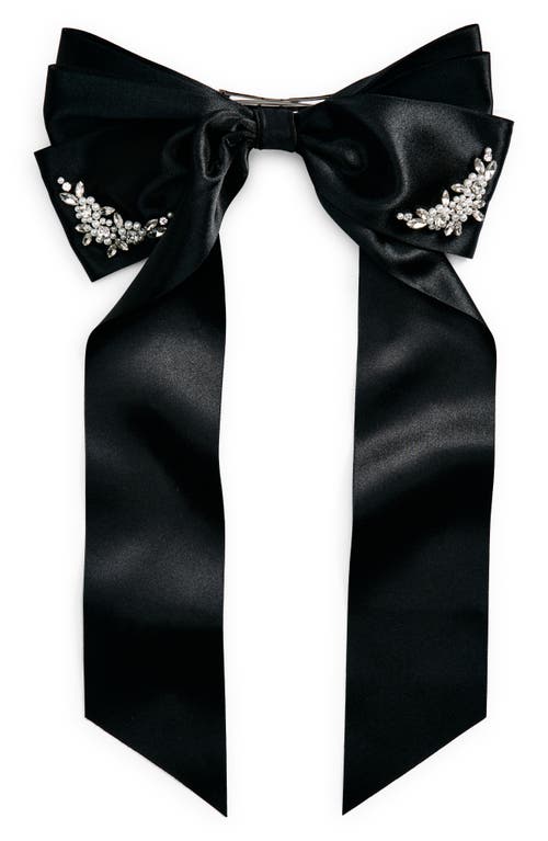 Embellished Bow Hair Clip in Black/Pearl/Crystal