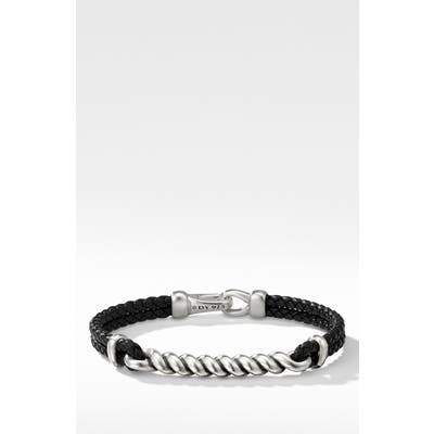 David Yurman Cable Id Black Leather Bracelet
