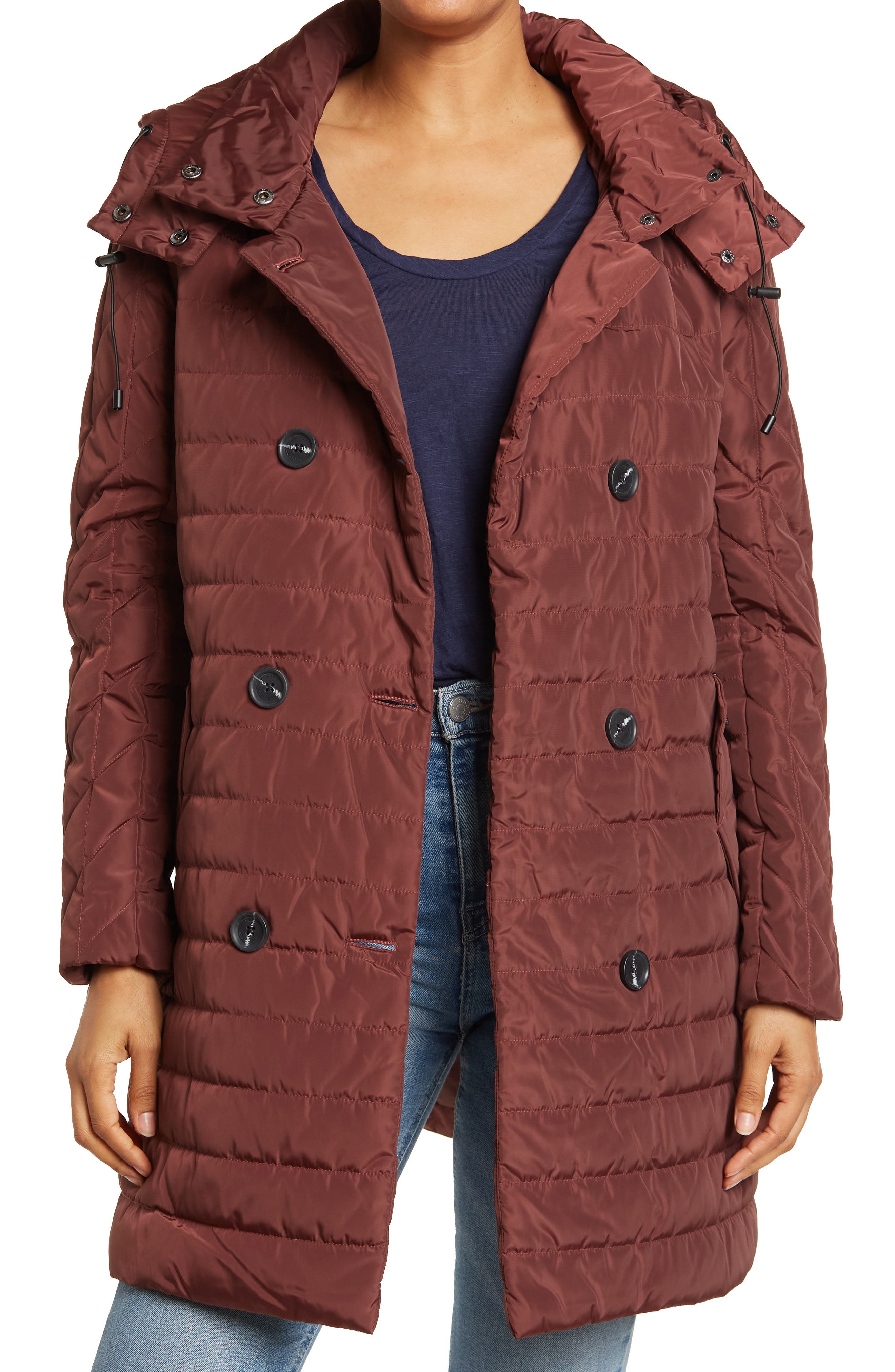 hooded double zip up padded parka coat