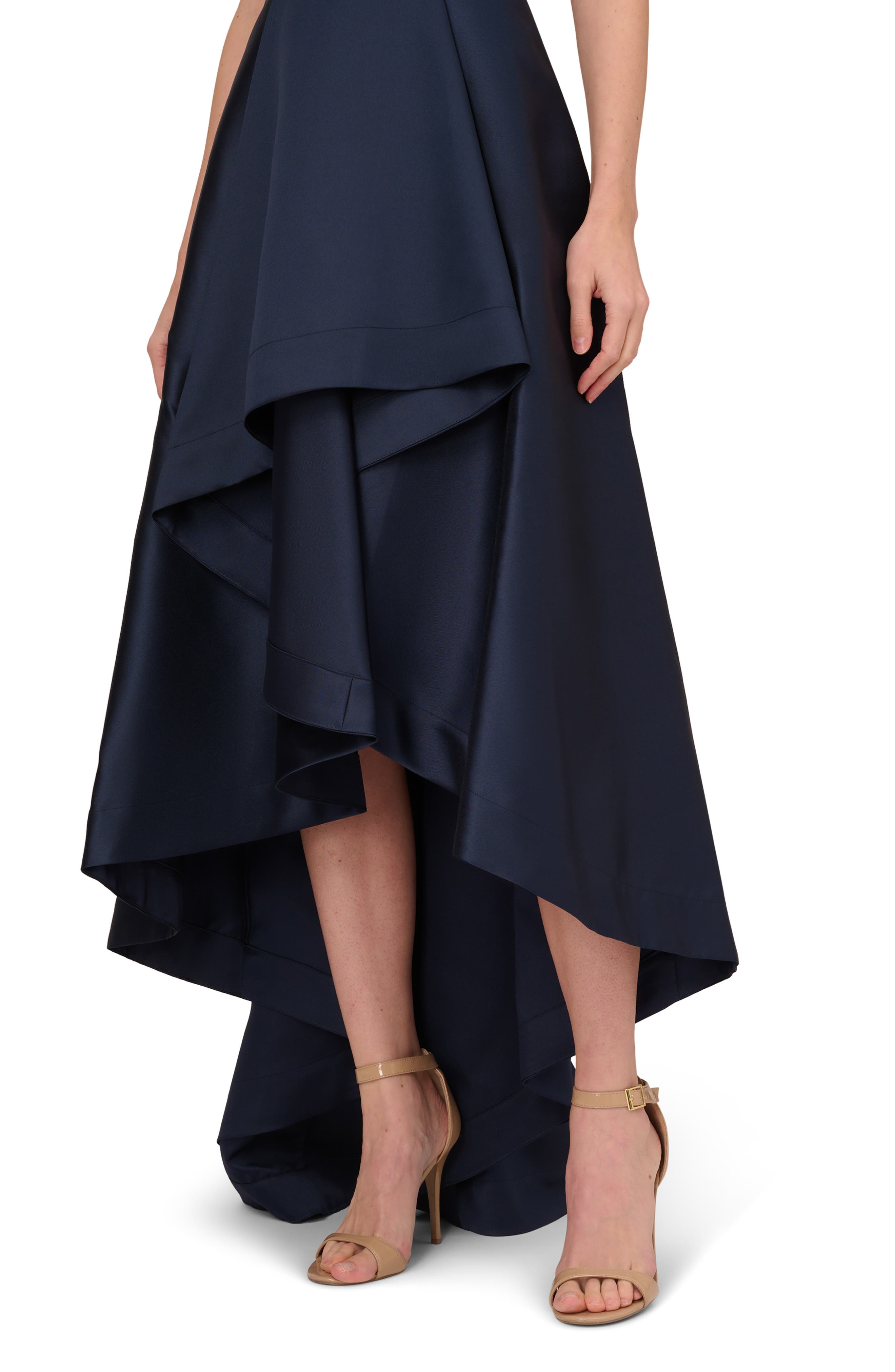 Adrianna Papell Mikado High Low Sleeveless Gown in Midnight