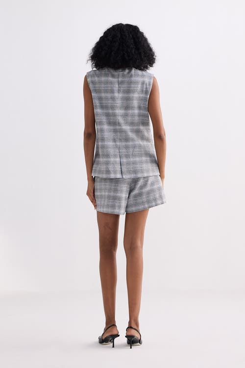 Reistor Cotton Tweed Vest Jacket Set In Steel Breeze