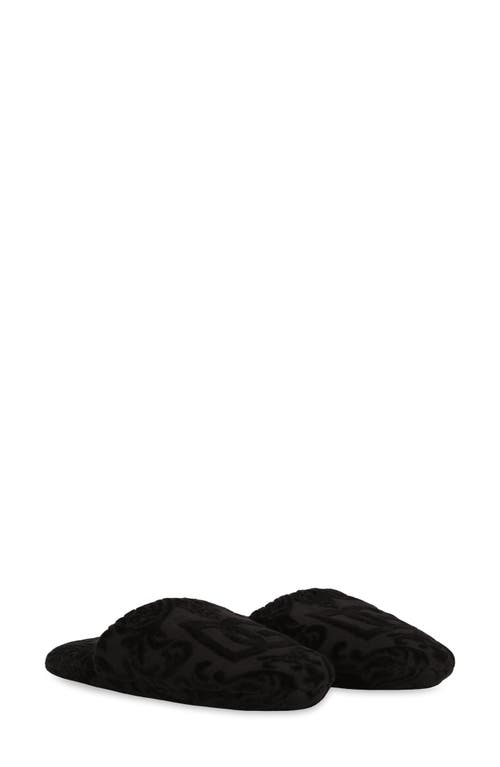 Shop Dolce & Gabbana Dolce&gabbana Dg Logo Jacquard Cotton Terry Cloth Scuff Slipper In Black