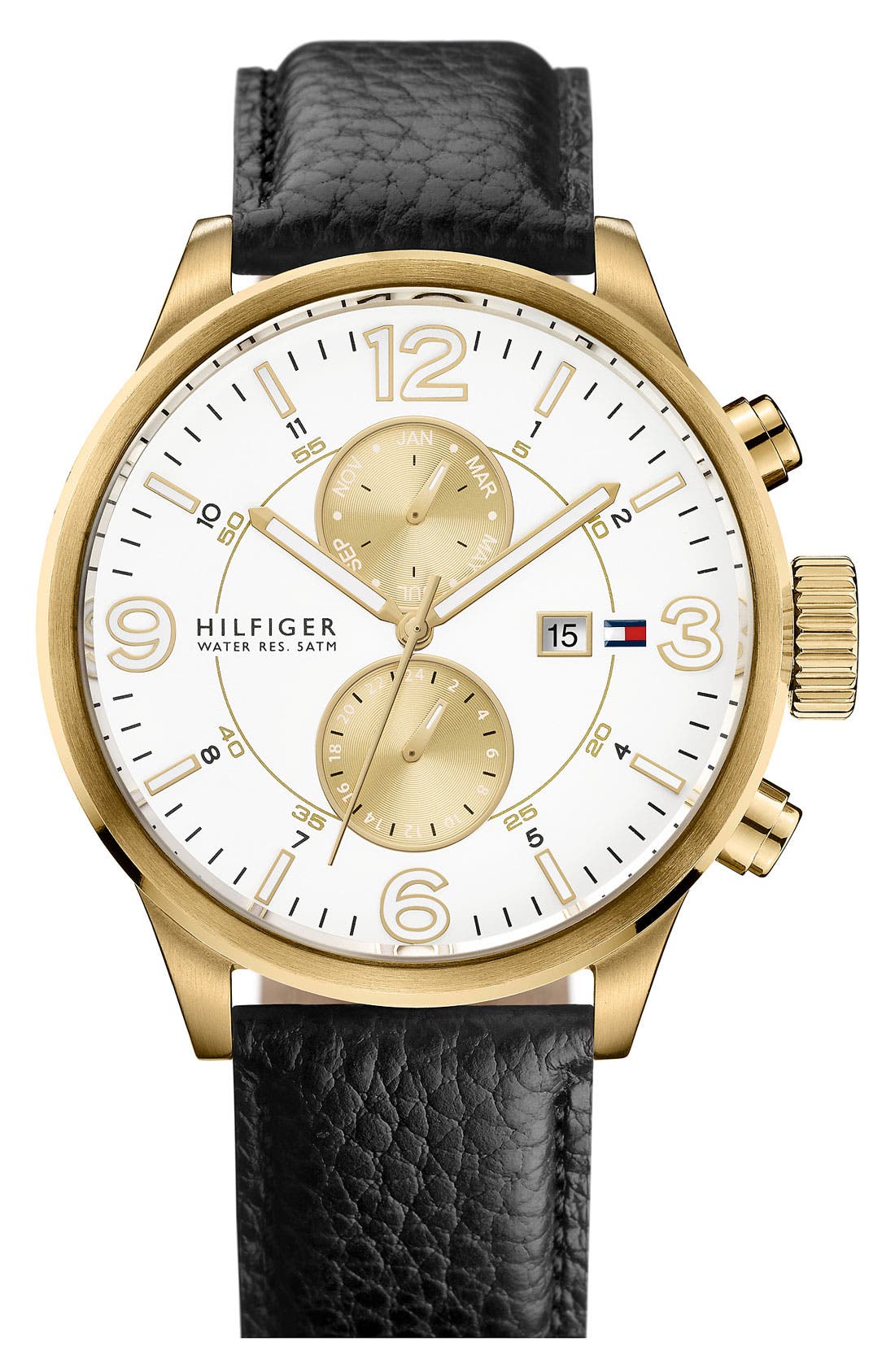 Tommy Hilfiger Multifunction Leather Strap Watch, 46mm Nordstrom