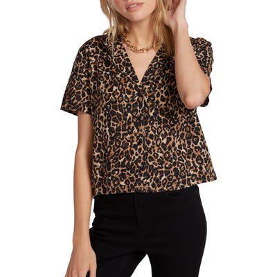 Plus Size Volcom Gen Wow Leopard Print Shirt, Brown
